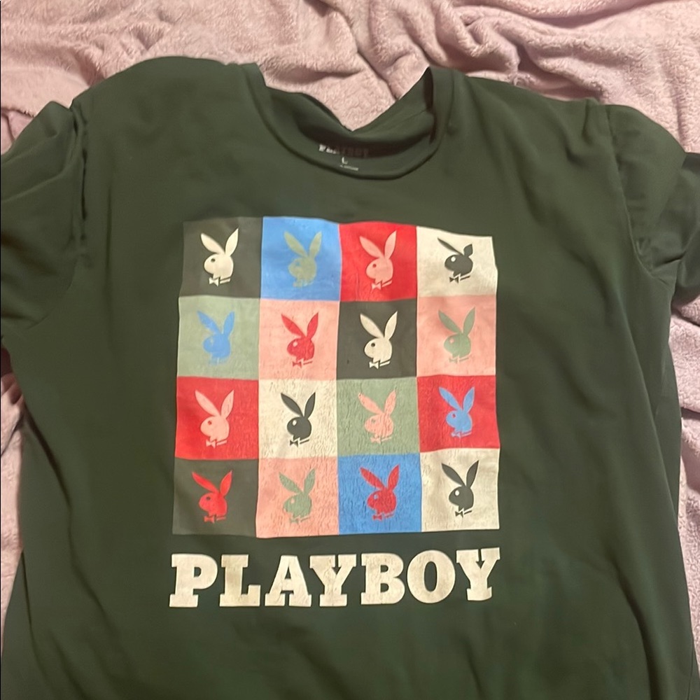 PLAYBOY Green Grid Bunny Logo Top